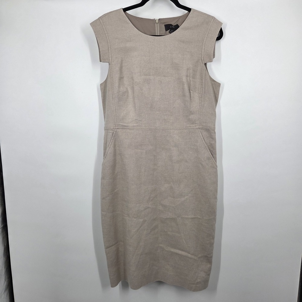J.Crew Resume Sheath in Flax Beige Stretch Linen Dress 14 Work Career Neutral